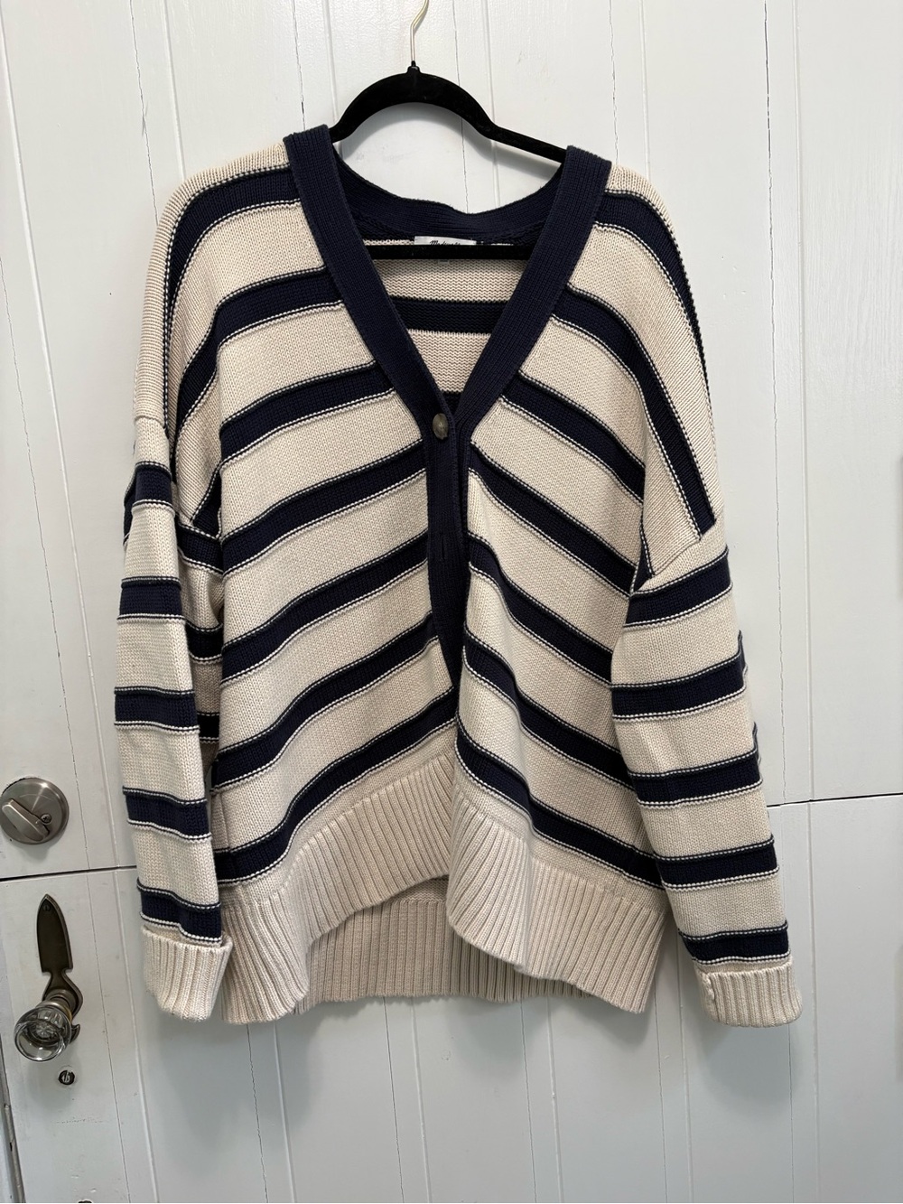 Madewell Cream and Navy Striped V-Neck Cardigan